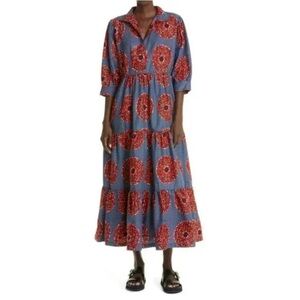Oula Red and Blue Patterned Cotton Dress